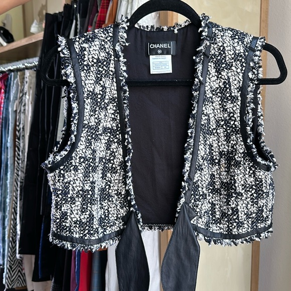 Chanel tweed + leather vest